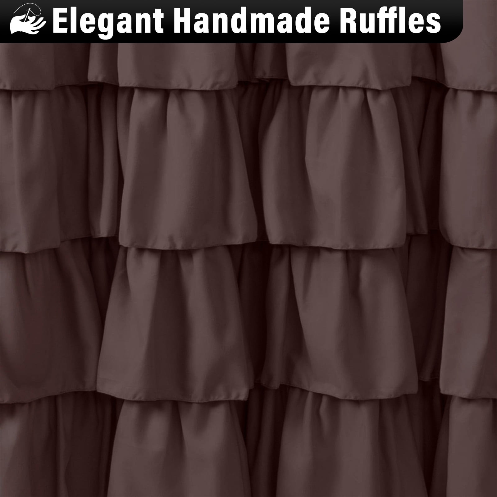 Lipa Farmhouse Ruffle Shower Curtain,Shabby Chic Shower Curtain with 12 Hooks,Brown,72" x 72"