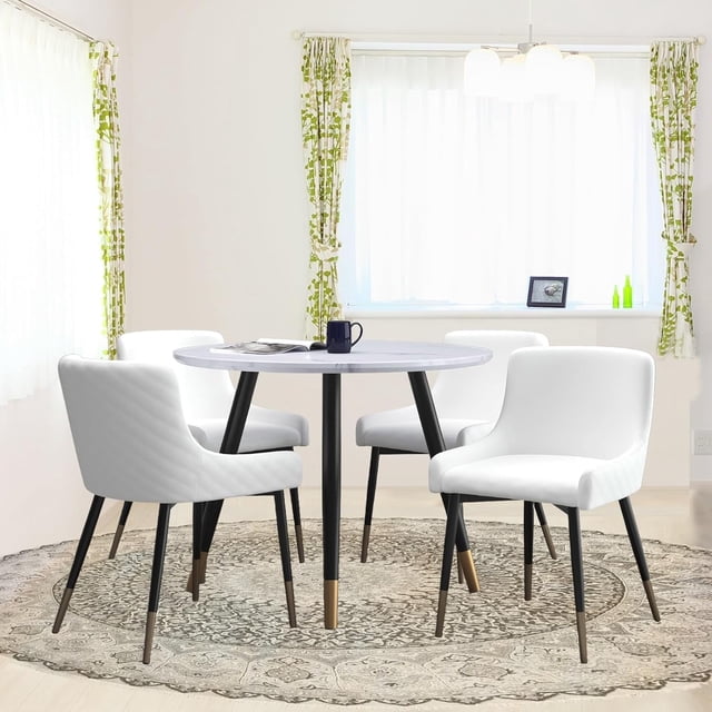 Cosmic Homes Dining Table Set for 4 | 5 Piece Kitchen Table and Chairs Set for 4 | Round Dining Table Set for 4 Perfect for Dining Room | Chaise De Cuisine in White with White Chair Dinner Table