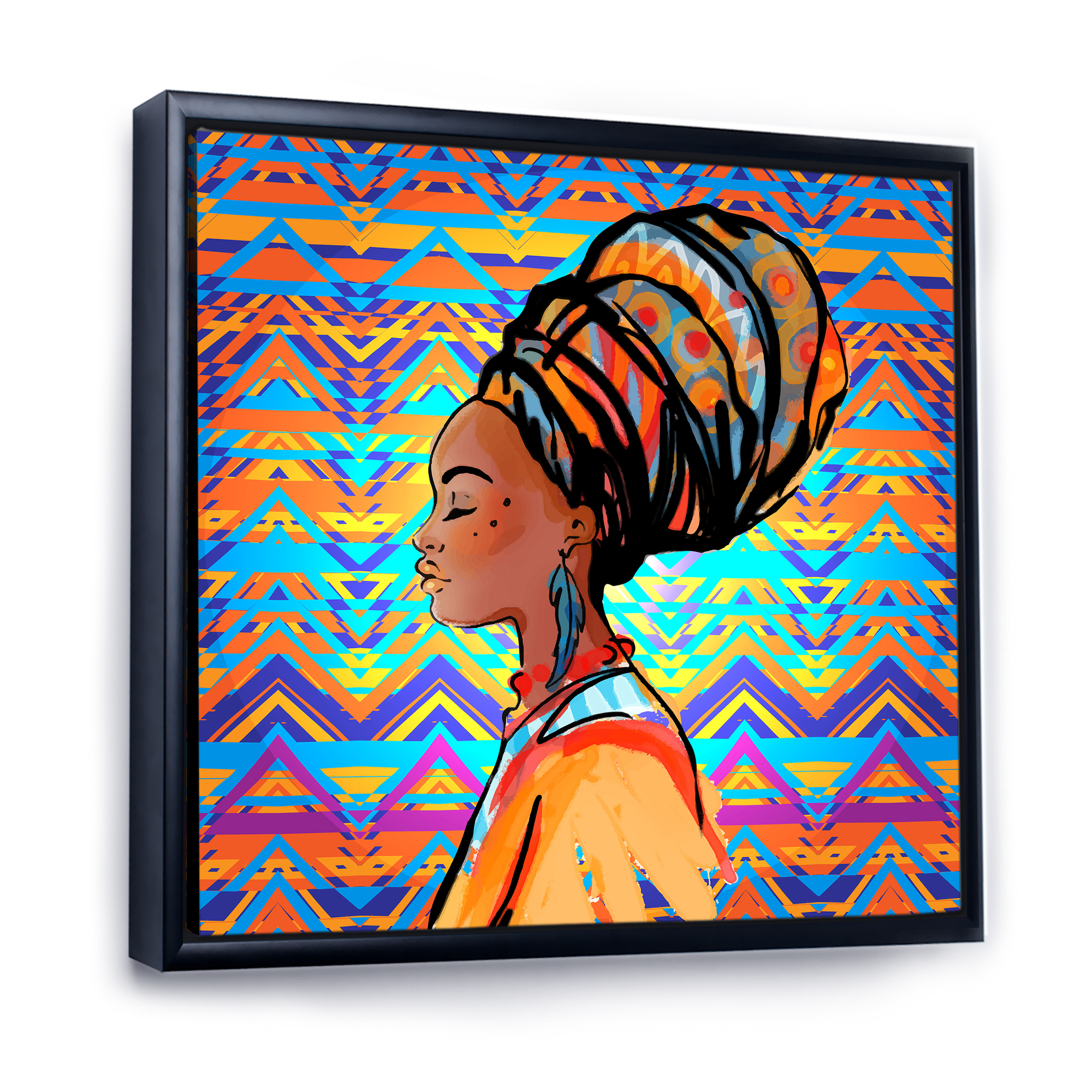 Designart 'African American Woman Portrait with Turban IV' Modern Framed Canvas Wall Art Print