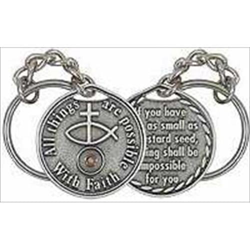 Genuine Mustard Seed Pewter Keychain with Faith All Things Are Possible