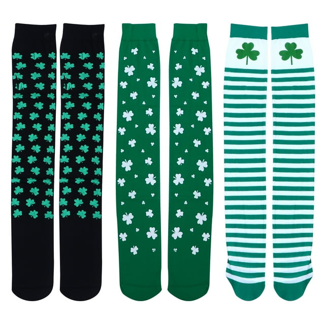 3 Pairs Clover Printing Sock St. Patrick's Day Stocking Long-tube Socks