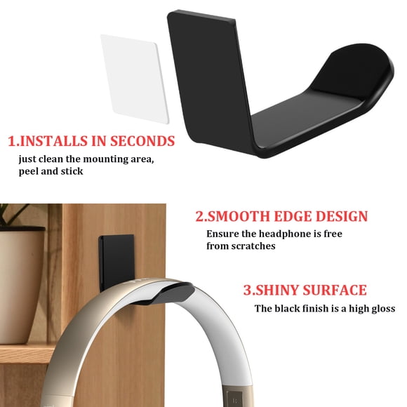 Xingzhi Headphone Wall Hanger Computer Headset Earphone Display earphone hanger Holder Acrylic Wall Mounted Hook, Black, 1pc