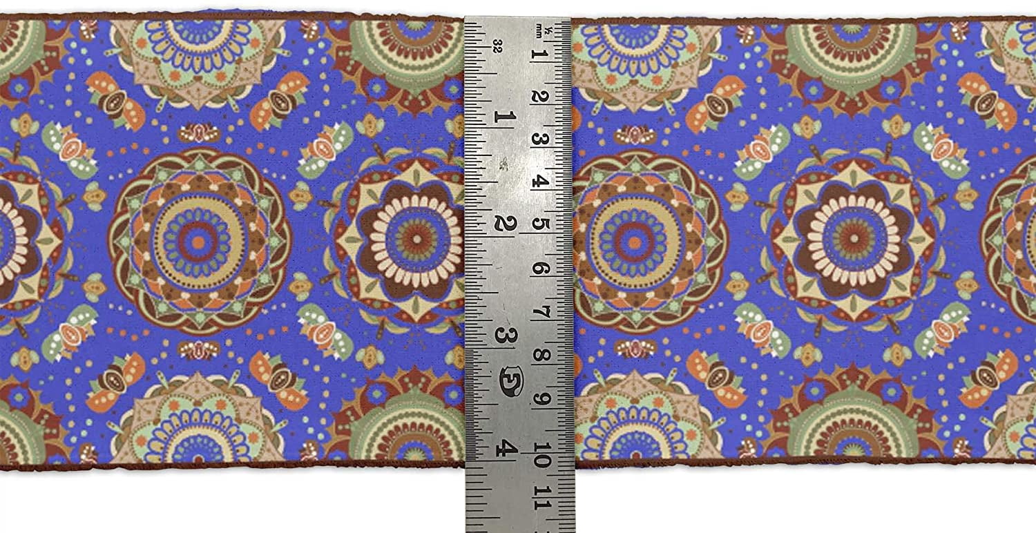 IBA Indianbeautifulart Blue Mandala Kaleidoscope Fabric Laces For Crafts Printed Velvet&nbsp;Trim&nbsp;Fabric Sewing Border Ribbon&nbsp;Trims&nbsp;9 Yards 3 Inches