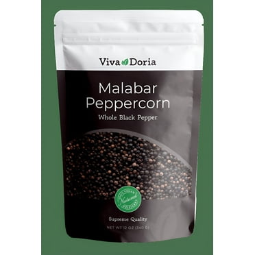 Viva Doria Malabar Black Peppercorns, Whole Black Pepper, Black Peppercorn For Grinder Refills, 12 Ounces