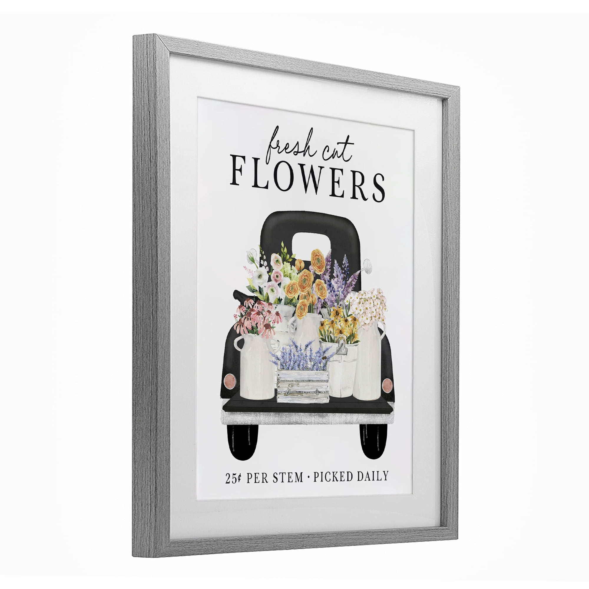 Fresh Flowers Picked Daily Gray Framed Print Under Glass, design by Lettered and Lined