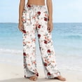 thumbnail image 4 of MYAOYI Women's Summer Beach Resort Rose Floral Print Wide Leg Pants, Elastic High Waist Loose Flowy Palazzo Trousers for Travel Holiday, 4 of 7