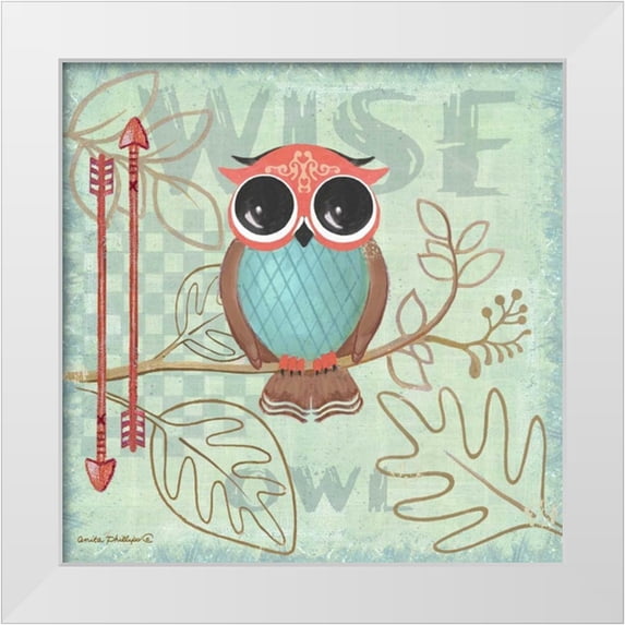 Phillips, Anita 15x15 White Modern Wood Framed Museum Art Print Titled - Lil Boys Owl Green