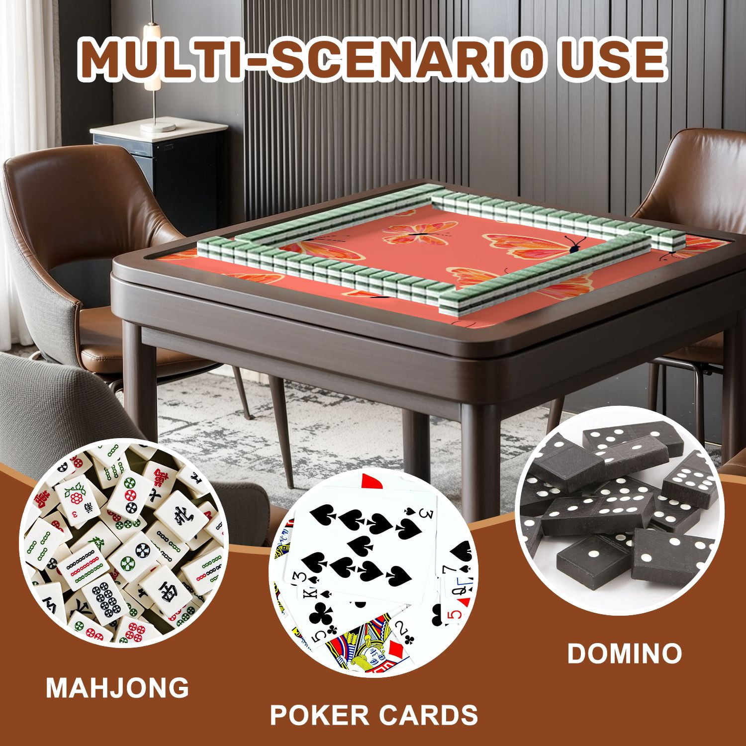 Mahjong Mat 31.5" x 31.5" Seamless butterflies coral color design butterfly Non-Slip Noise Reduction American Mahjong Tiles Table Cover for Dominoes Poker Card Board Games Gift