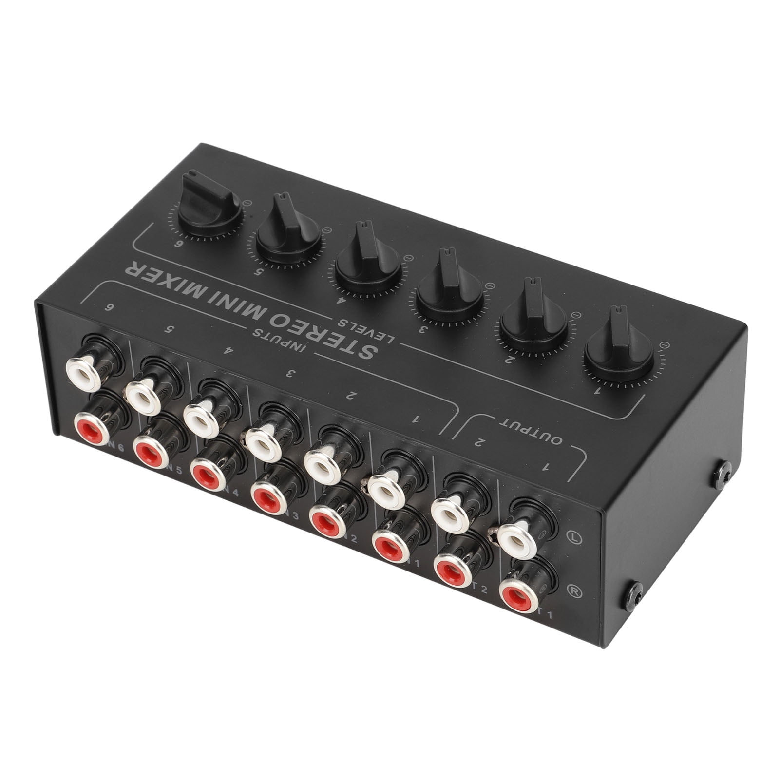 NFTIGB Mini Stereo Mixer 6 Channel Independent Volume Control Portable Passive Audio Mixer for PC CD Laptop Desktop Studio Recording, Ultra-Compact Low Noise Mixing Console Hub, Black