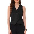 thumbnail image 1 of INSPIRAR CHIC Vestido de Oficina para Mujeres con Cuello en V, Botones, Sin Mangas, Corto, Color Negro, 1 of 6