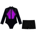thumbnail image 3 of YONGHS Leotards for Girls Glitter Long Sleeve Gymnastics with Booty Shorts Bottoms Outfits Tracksuit Purple&Black 8, 3 of 7