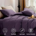thumbnail image 3 of Bedding Duvet Cover Queen Size - 100% Washed Cotton Linen Like Textured Comforter Cover, 3 Pieces Breathable Soft Bedding Set with Zipper Closure (Purple, Queen 90"x90"), 3 of 9