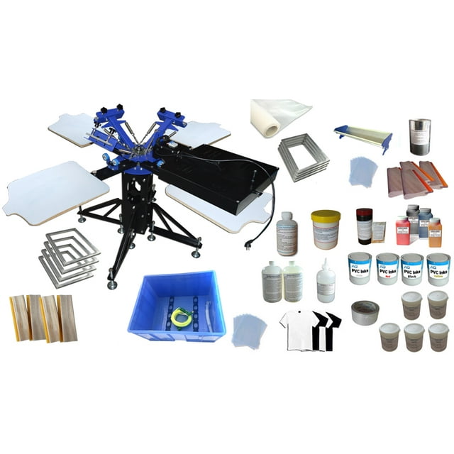 INTBUYING Kit d'Impression d'Écran 3 Couleurs 4 Stations Impression T-Shirt Impression Impression Séchoir Flash DIY Rotatif Impression d'Écran