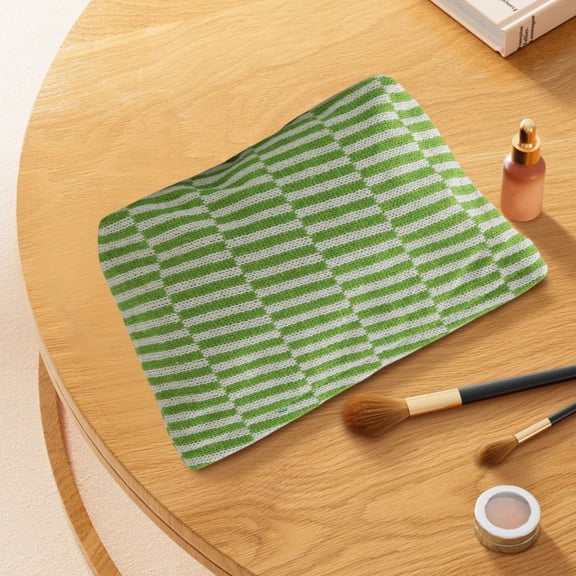 JilgTeok 1 Packs Woolen Knitted Makeup Bag Striped Color-blocked Cosmetic Bag Portable Ins-style Toiletry Bag Organizer for Women Travel Dorm Daily Use