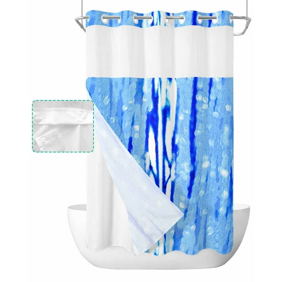 No Hook Shower Curtain with Snap in Liner, Abstract Art Blue Water Ripples Hotel Shower Curtains for Bathroom, Washable Shower Curtain Liner Set with Mesh Top Window, 54"x78"