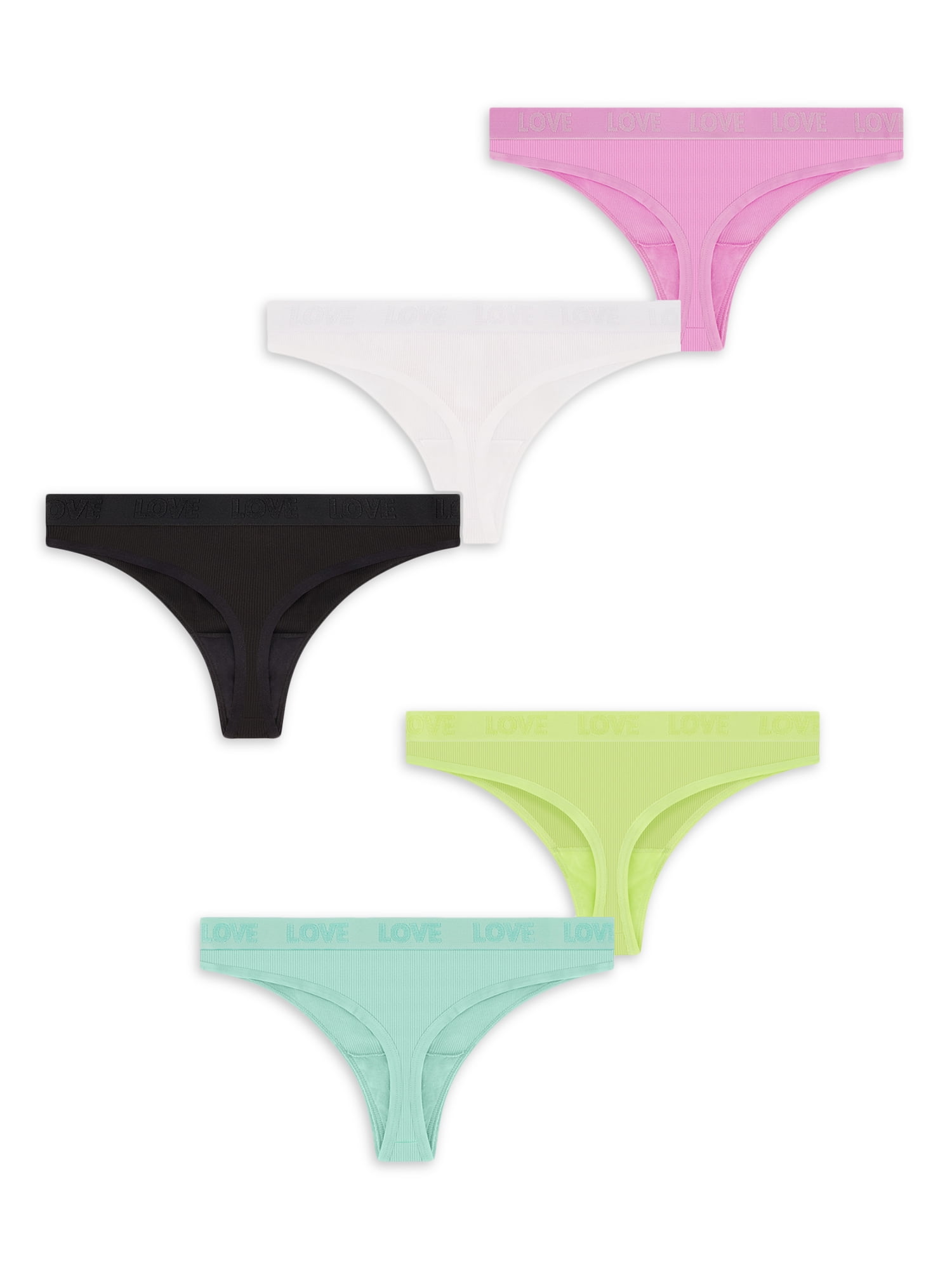 No Boundaries Junior's Jersey Thong Panty, 5-Pack