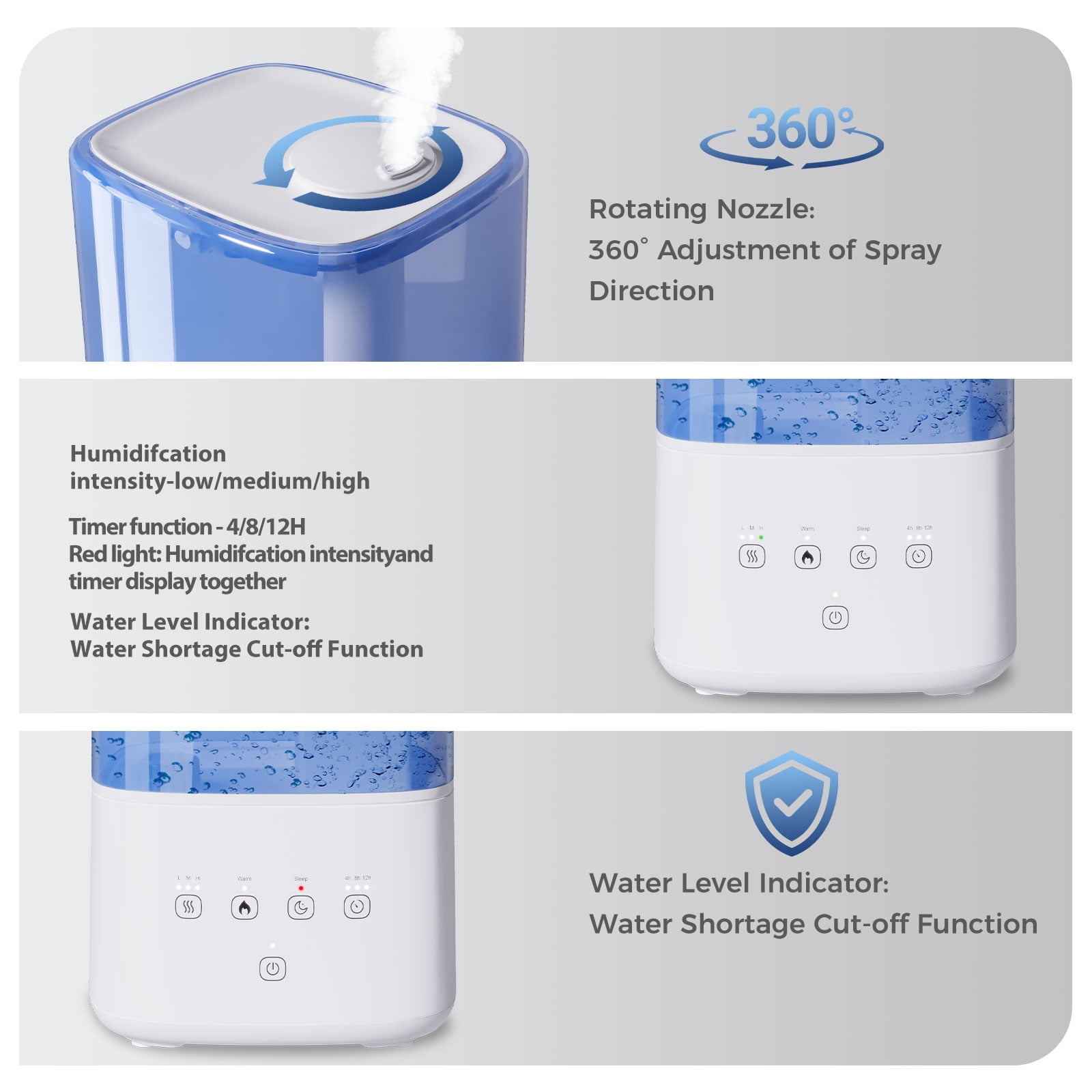 6L Warm & Cool Mist Humidifiers for Bedroom, Top Fill Air Humidifier, 60H Runtime, 28dB Quiet Operation, Automatic Shut-off Switch, 12H Timer, for Home, Office