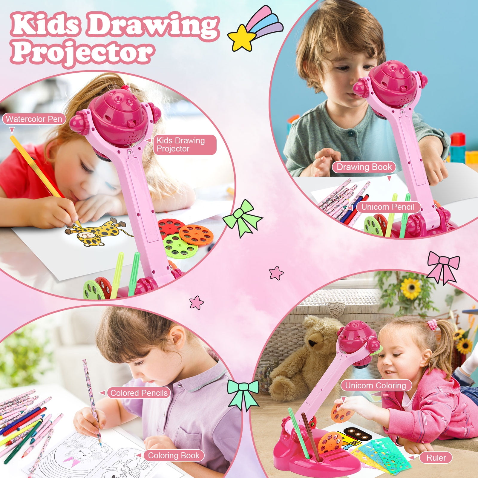 Konijiwa Drawing Projector Set,Coloring & Tracing Art Kit Gift for 3+ Year Old Girls