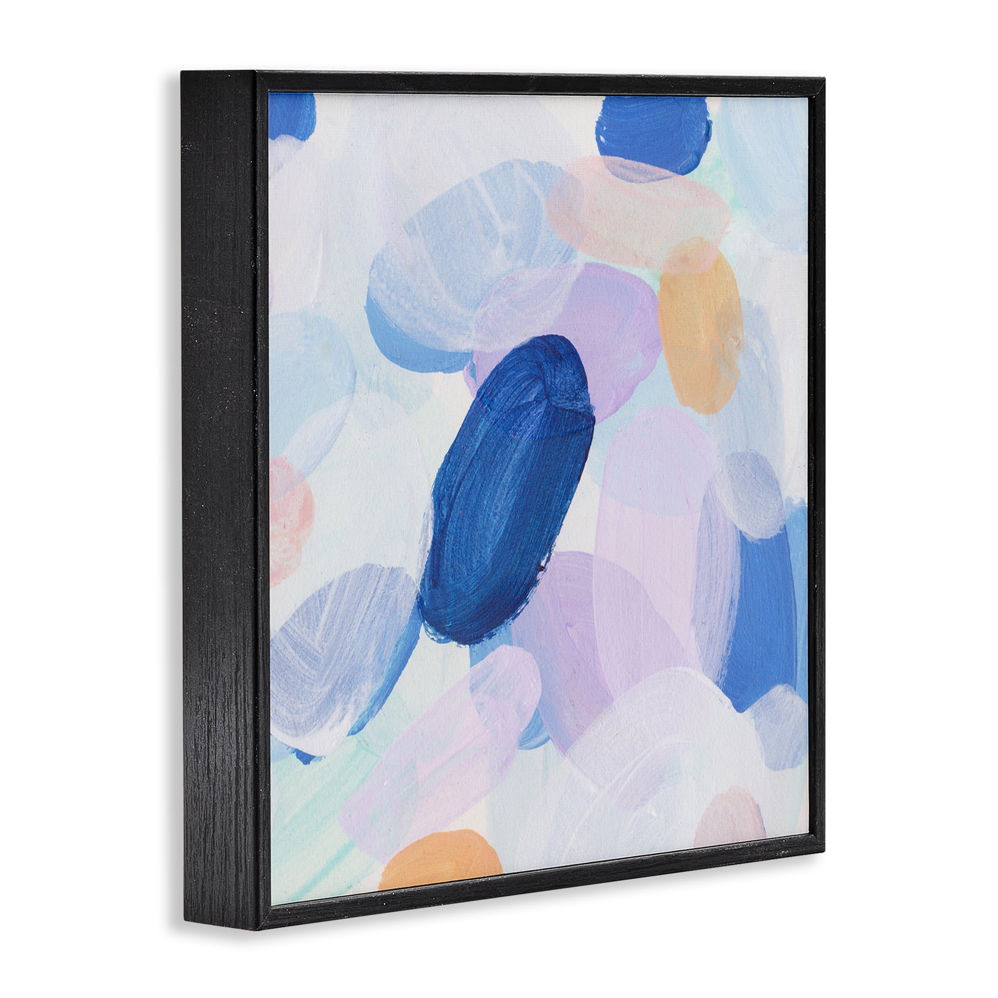 Stupell Industries Blue Oblong Paint Strokes Abstract Painting Black Framed Art Print Wall Art, 24 x 24