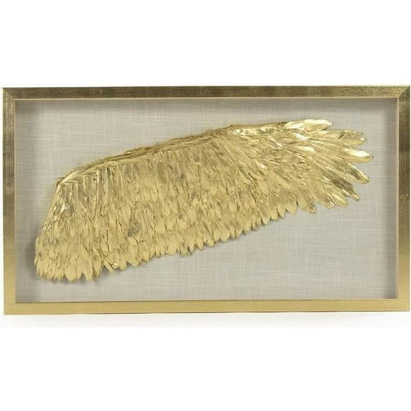 Wall Art Wing Right Golden Gold Glass Linen Wood Feather Velvet New Fram ZT-1991