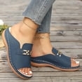 thumbnail image 2 of Narveanno Womens Wedge Sandals Leather: Dressy Sandal, Rubber Sole, Comfortable Walking, Casual Slip on Summer Shoes Blue 6, 2 of 5