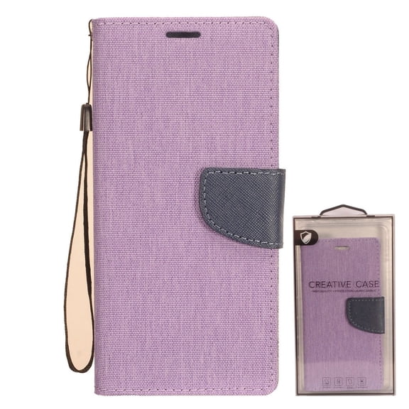 GSA Denim Two-Tone Flip Wallet Case for Alcatel 3V (2019) - Purple/Gray