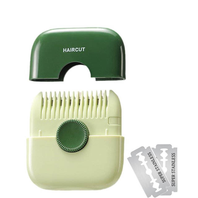 AWINGGILA 2 en 1 cortadora de pelo manual con flequillo, peine para niñas y mujeres, cortador de peine de doble cara (1 paquete verde)