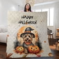 thumbnail image 2 of Happy Halloween Yorkshire Terrier Witches Hat Pumpkin Carving Quilt Blanket Yorkie Dog Lover Gifts Cozy Comforter Throw Blanket - 02019, 2 of 5