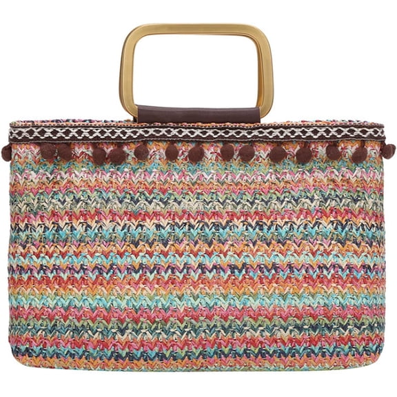 Women Small Tassels Straw Hand-woven Handbag Beach Top-handle Bag Tote Purse