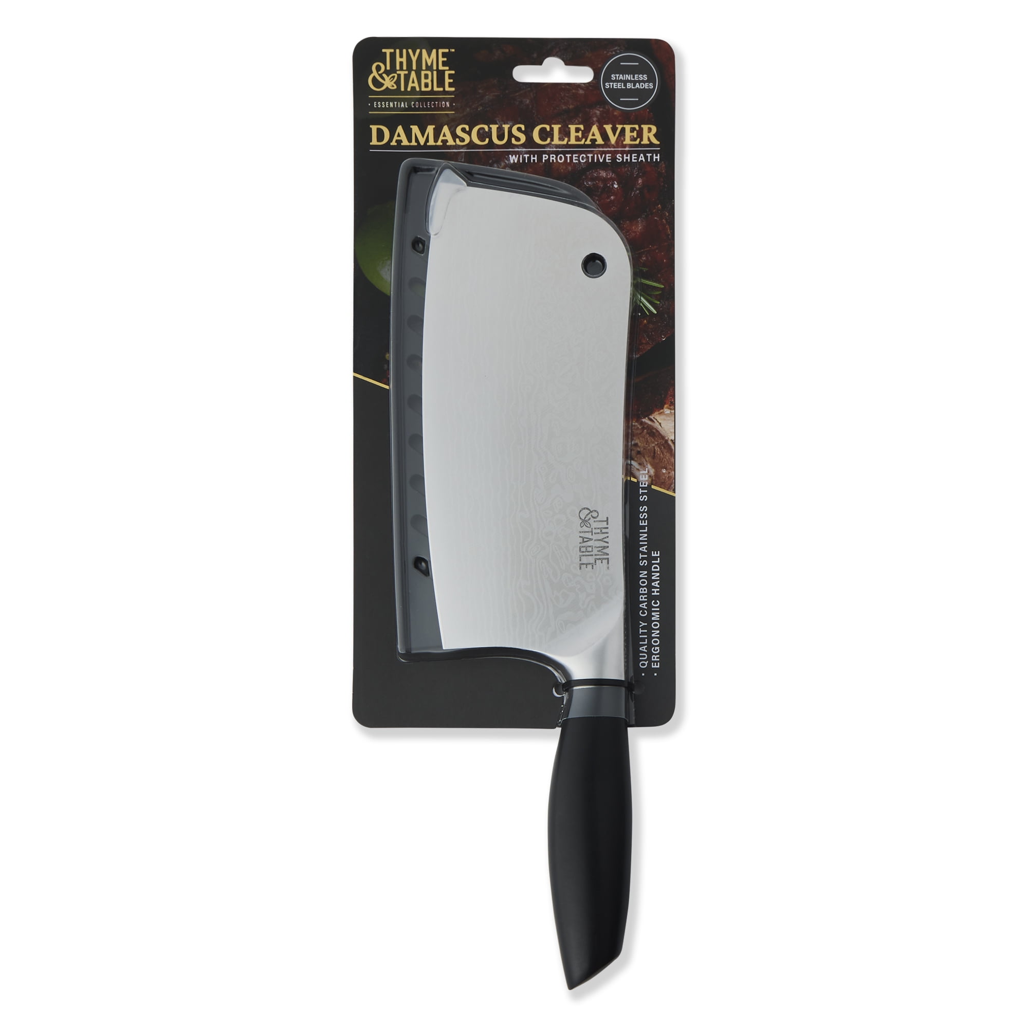 Thyme & Table Stainless Steel Damascus Cleaver with Protective Sheath
