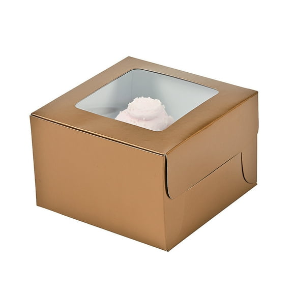 Fun Express - Gold Cupcake Box (dz) - Party Supplies - Containers & Boxes - Paper Boxes - 12 Pieces