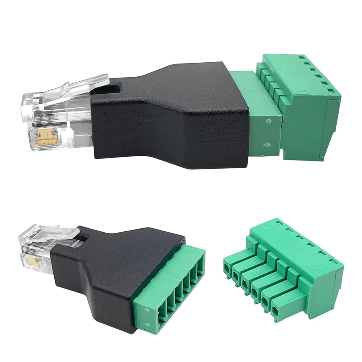 10 Pcs RJ12 Male to 6 Pins Screw Terminal Block Adapter for Cat3 Handset Cable Extension, RJ12 6P6C Modular Connectors,10 x Network port to terminal block,Black