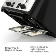BLACK+DECKER Black/Silver 4‑Slice Toaster with Extra‑Wide Slots, 7 Adjustable Shade Settings, High‑Lift Lever & Drop‑Down Crumb Tray