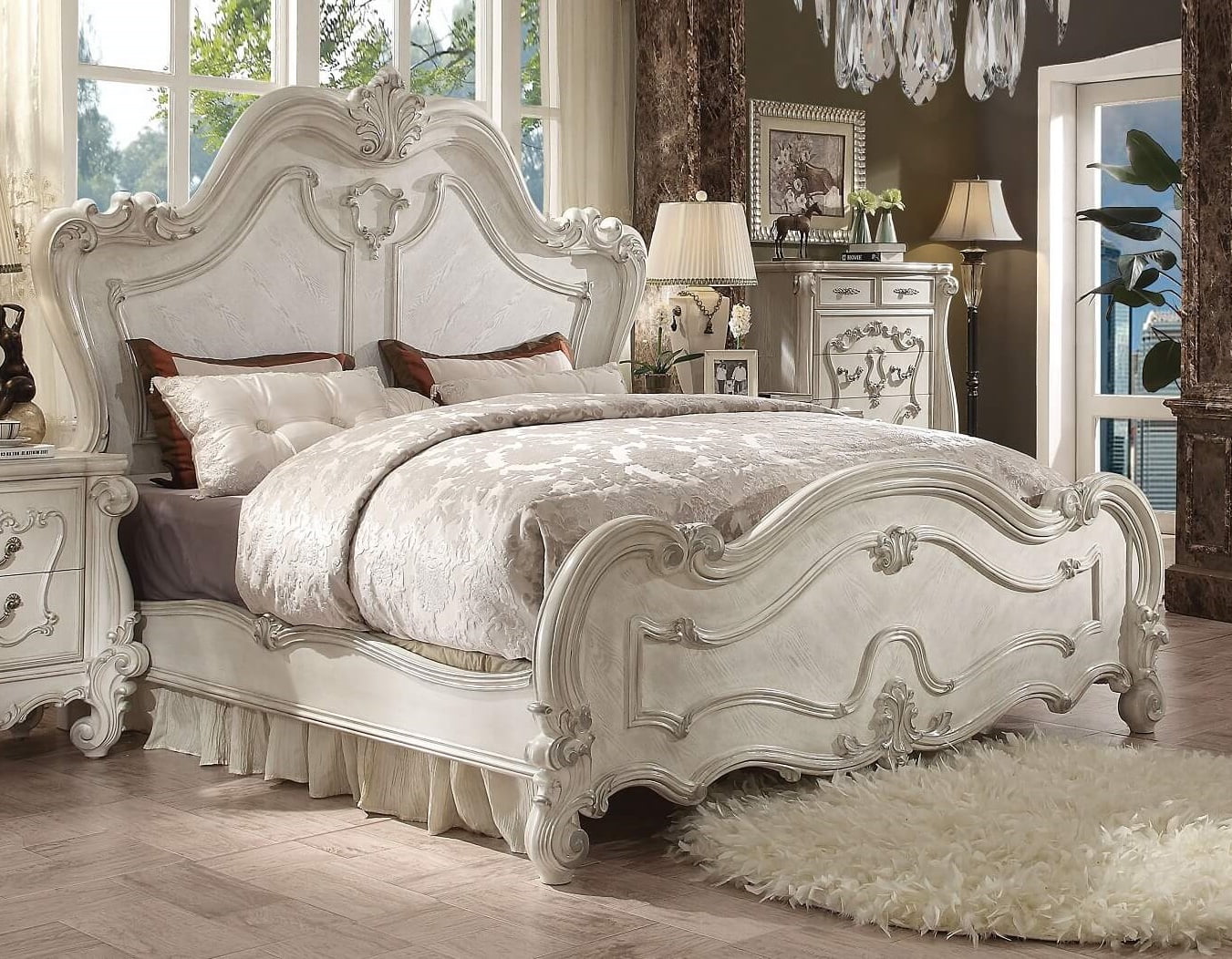 Bone White California King Sleigh Bed 