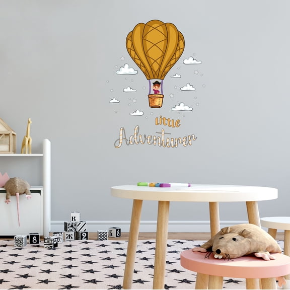 Home Wall Decal - Little Adventurer - Joyful Hot Air Balloon Design Joyful Happy Little Adventurer in Hot Air Balloon - Proudly Hand Made Decal - Size: 32 In(W) x 40 In(H)