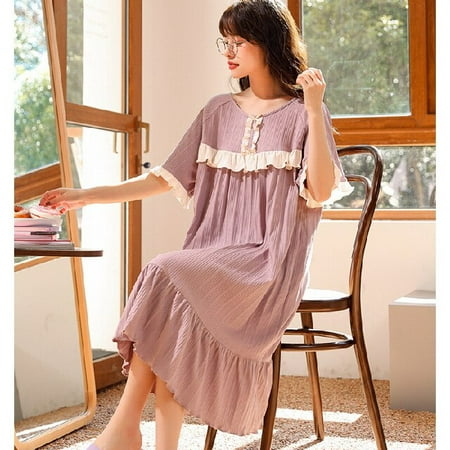 

DanceeMangoo Lazy Style Summer Womens Short Cotton Sleepwear Shirt 4XL Home Nightshirt Women Causal Loose Ladies Nightgown Women Dress