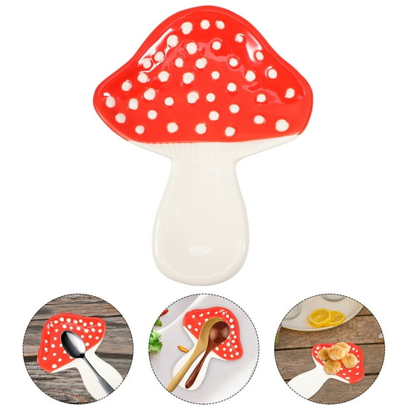 FRCOLOR Ceramic Mushroom Spoon Rest for Kitchen Countertop Practical Utensil Holder in Assorted Colors for