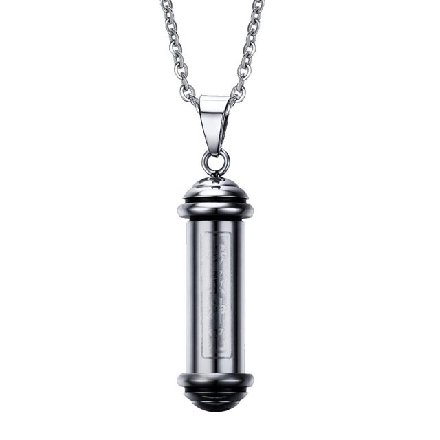 Colgante de píldora de ceniza de botella de acero inoxidable con de budista vintage - Plata Hugo Collar de urna conmemorativa