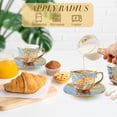 thumbnail image 5 of Blue Coffee Cup and Saucer Set, 6 Cups + 6 Saucers Gift Box, Dishwasher & Microwave Safe, Non-Slip Base, Elegant Patterned Tea Cup Set for Home & Gifting, 5 of 7