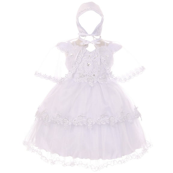 Baby Girls Infant Organza Tulle Bonnet Cape Baptism Christening Dresses White 0 (TR03K1)