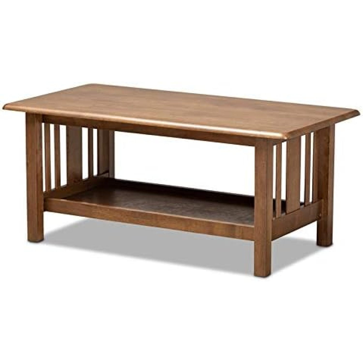 Walnut Brown Rectangular Wood Coffee Table with Lower Shelf