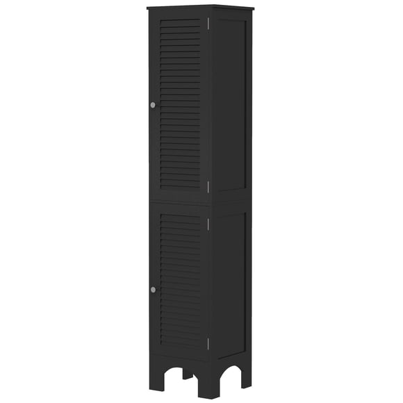 Tall Black Bathroom Cabinet with Shelves - Slim Storage Cabinet for Bathrooms, Entryways & Small Spaces - 34 x 30 x 160cm MDF Floor Cabinet