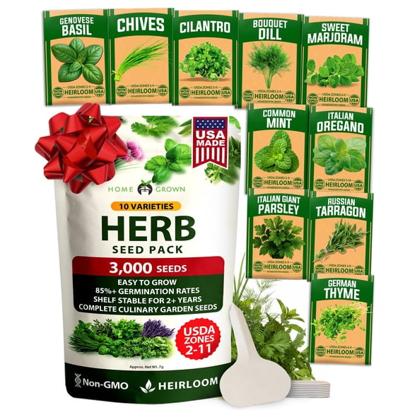 10 Culinary Herb Seed Vault - Heirloom and Non GMO - 3000+ Seeds for Planting for Outdoor or Indoor
