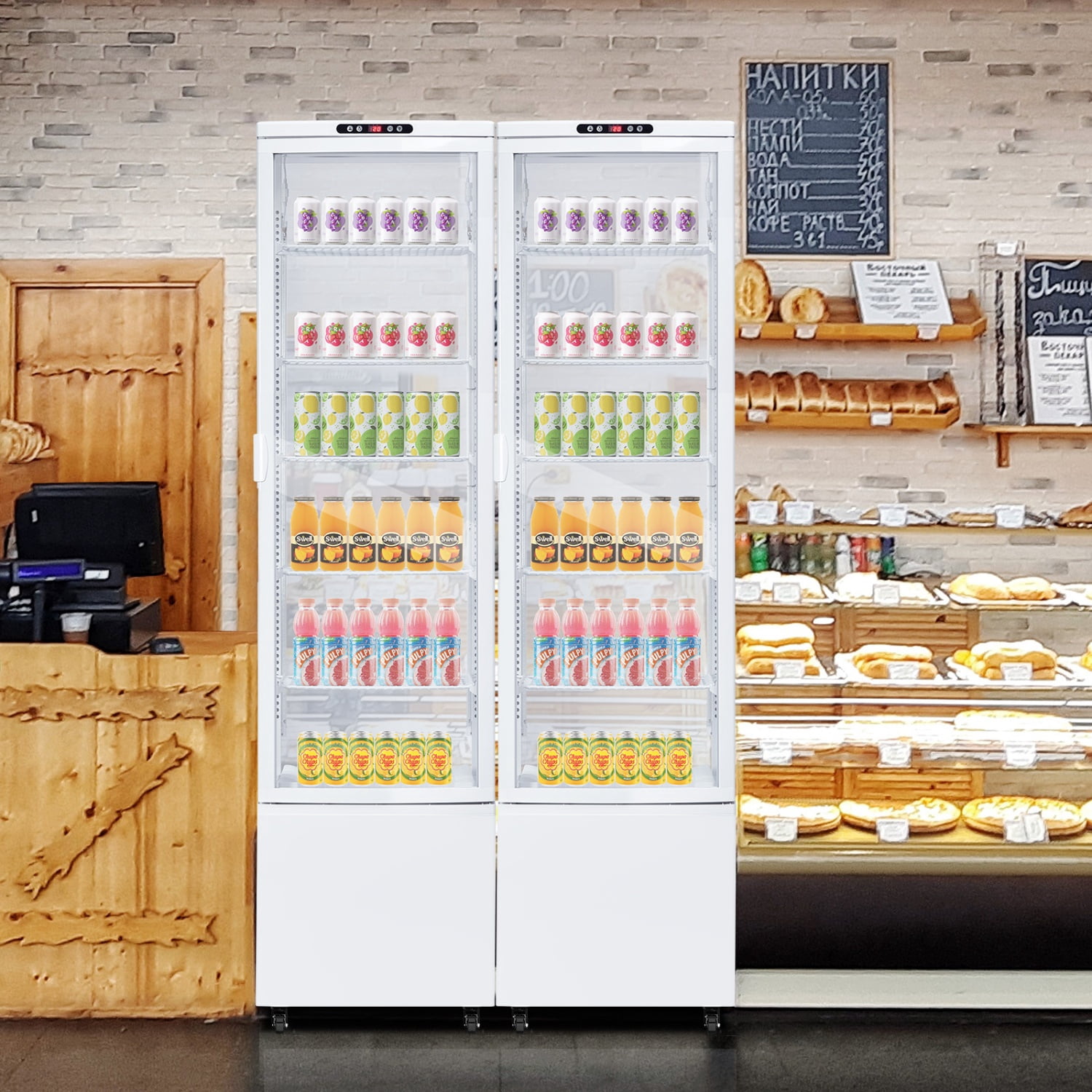 308L Commercial Display Refrigerator, 9.8 Cubic Feet Single Door, Led Lighting On Five Sides, Double-glazed, Countertop/floor Refrigerator, 110v, Suitable For Shops, Restaurants, Apartments