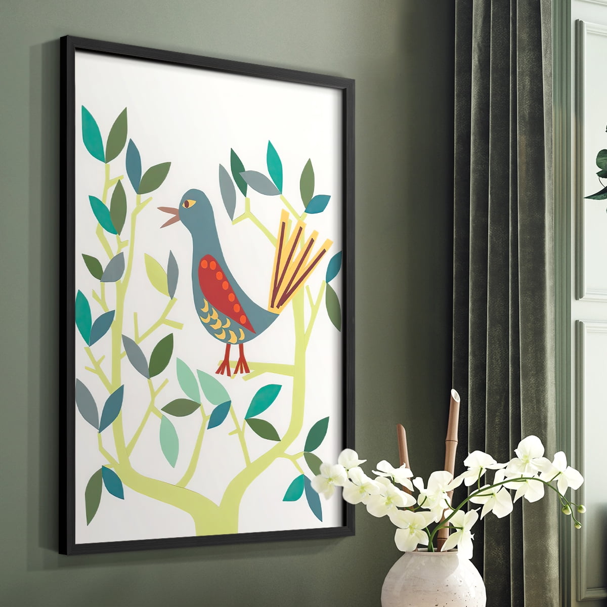 Whitty Bird IV Framed Print in Black Solid Wood 11 x 14 Framed Print