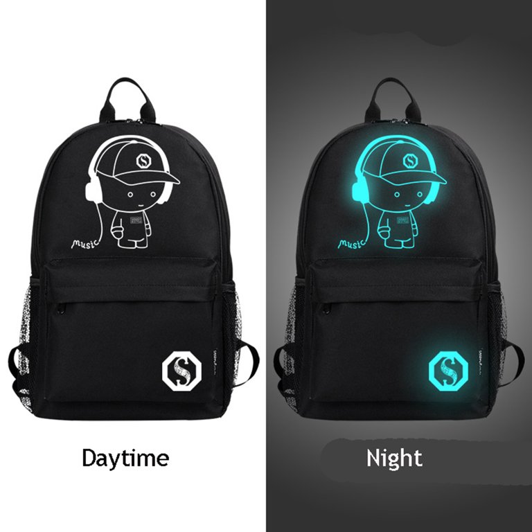 Xhtang Non-USB Charge Cool Boys School Backpack Waterproof Luminous School Bag Music Boy Backpacks Black, Men's