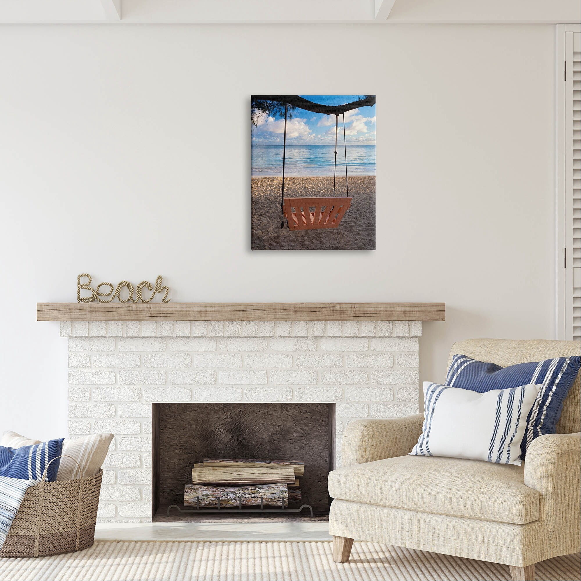 Stupell Industries Beach Swing Relaxing Shore View Coastal Photography Gallery Wrapped Canvas Print Wall Art