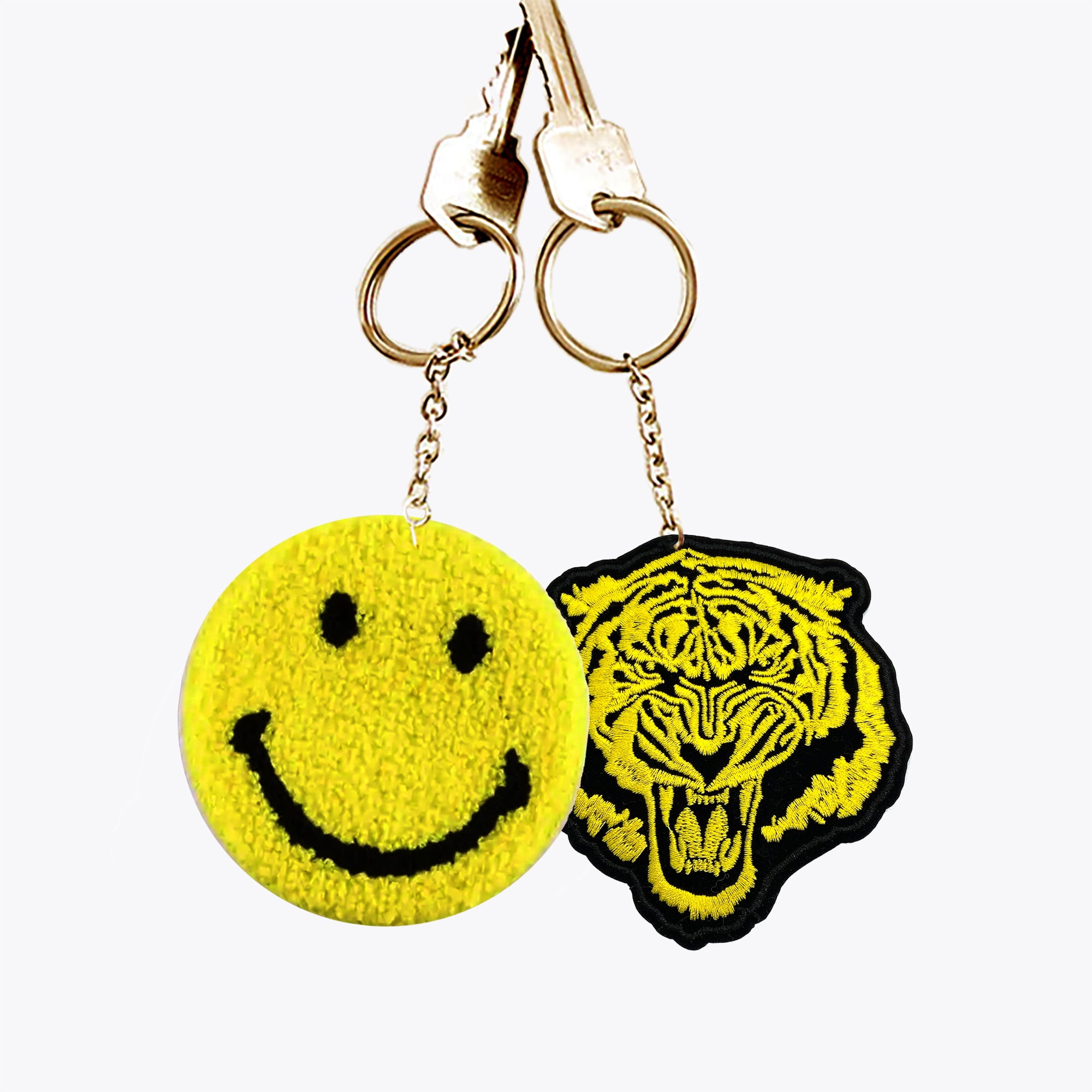 (4 pack) Gwen Studios Chenille Yellow Smiley Face Iron-on Patch Applique, 3.6"