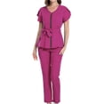 thumbnail image 3 of Scrubs Sets Workwear Breathable V Neck Tops Uniform Front Zipper Top Nurse Tops Pants Set Working Suit for Women Female Nurse Esthetician SPA M Size Dark Pink, 3 of 8