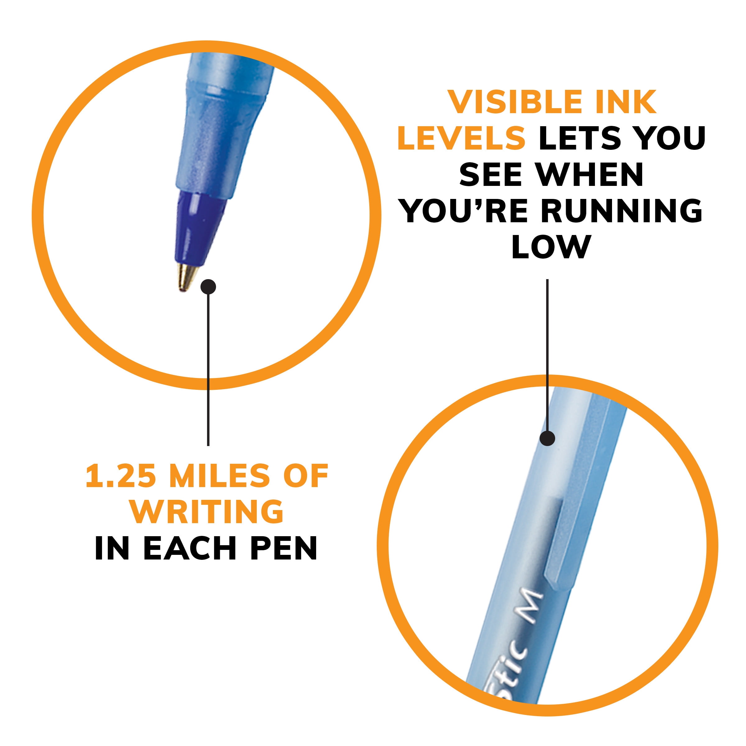 BIC Round Stic Xtra Life Blue Ballpoint Pens, Medium Point (1.0mm), 500-Count
